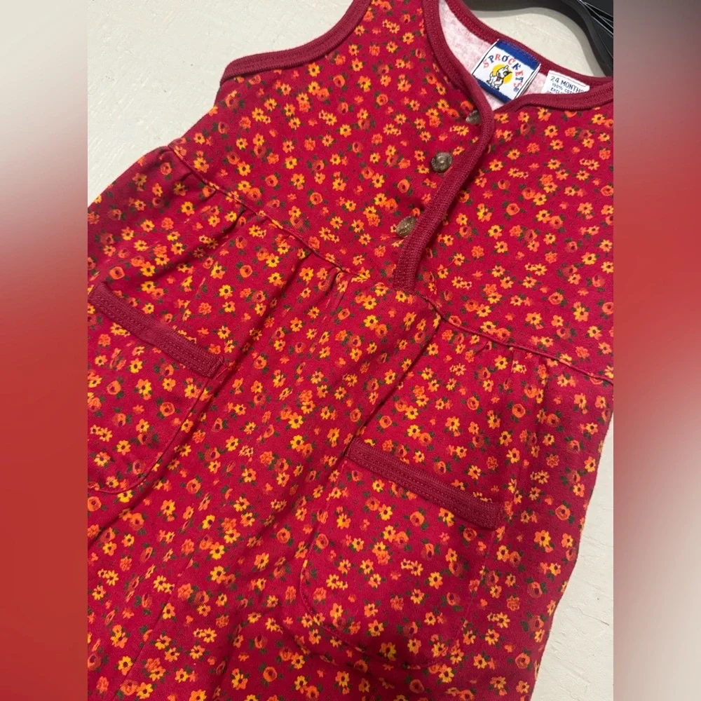 Vintage Sprockets Red‎ Floral Overalls Size 24 months